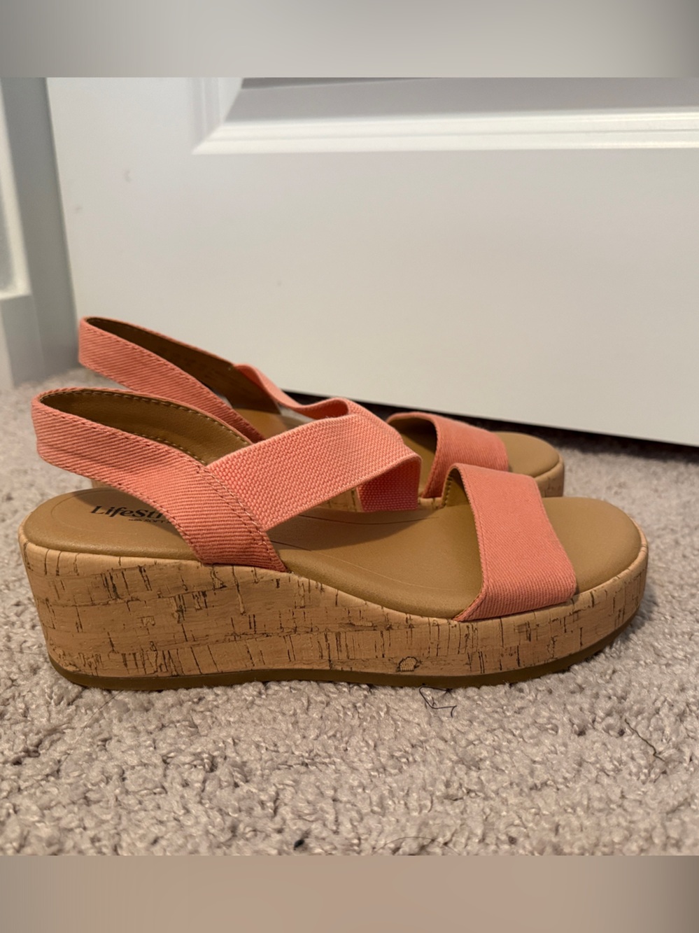 Life Stride Coral Elastic Slingback Wedge Sandals
